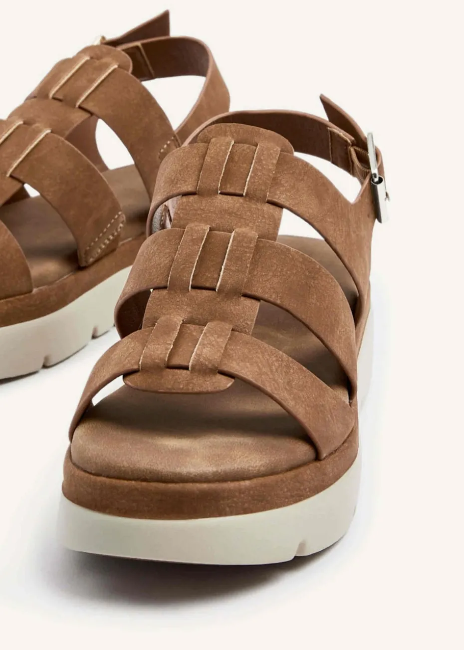 Linzi Boston Tan Faux Nubuck Fisherman Flatform Sandals