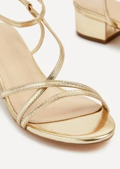 Linzi Calista Gold Faux Leather Strappy Low Block Sandal