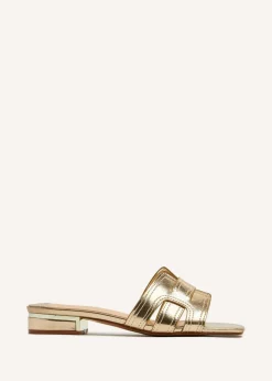 Linzi Caprice Gold Faux Leather Low Heeled Woven Mule Sandal