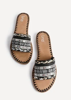 Linzi Carel Black Woven Embellished Flat Sandals