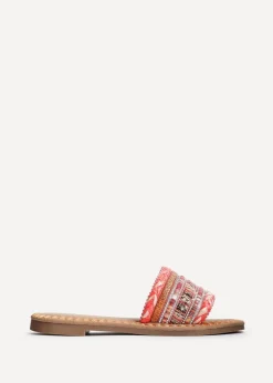 Linzi Carel Orange Woven Embellished Flat Sandals