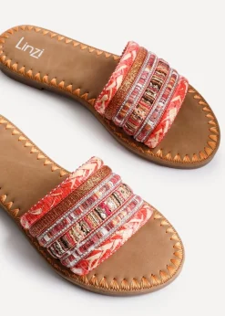 Linzi Carel Orange Woven Embellished Flat Sandals