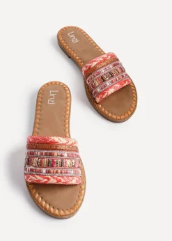 Linzi Carel Orange Woven Embellished Flat Sandals