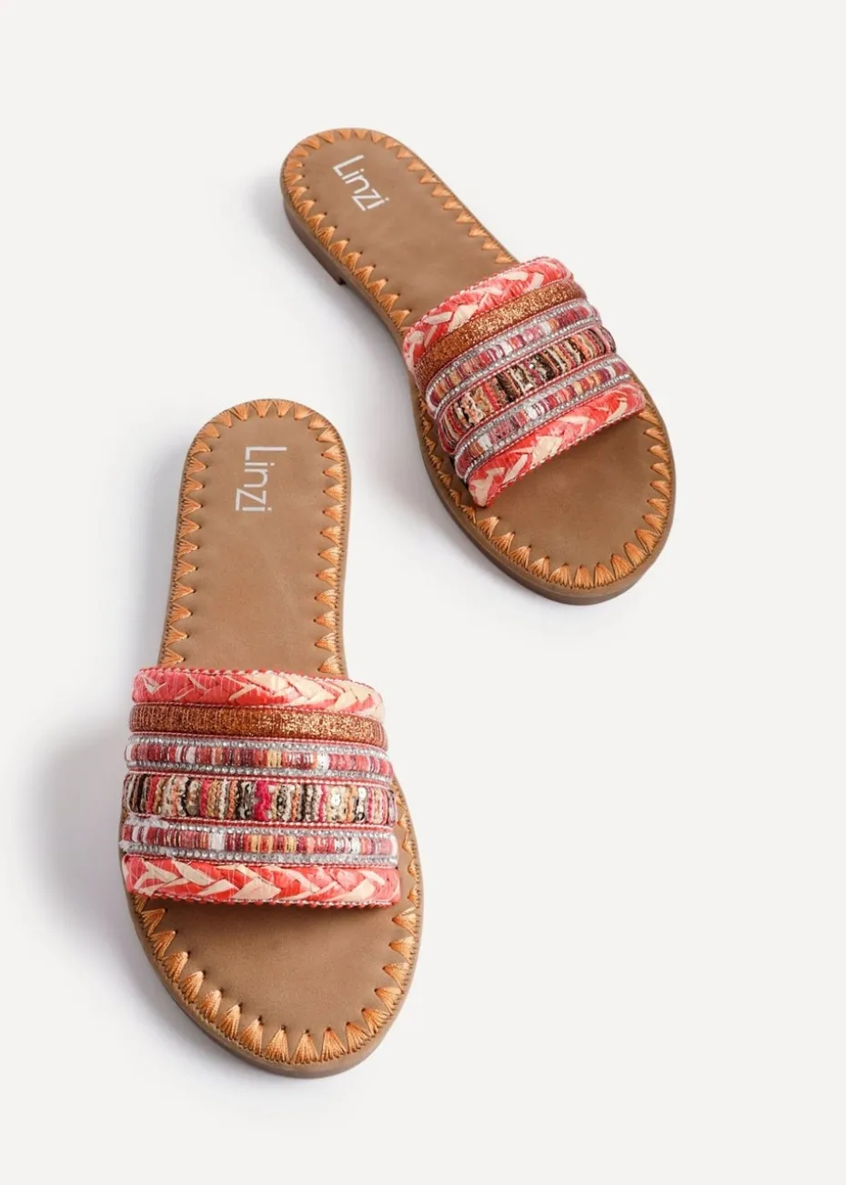 Linzi Carel Orange Woven Embellished Flat Sandals