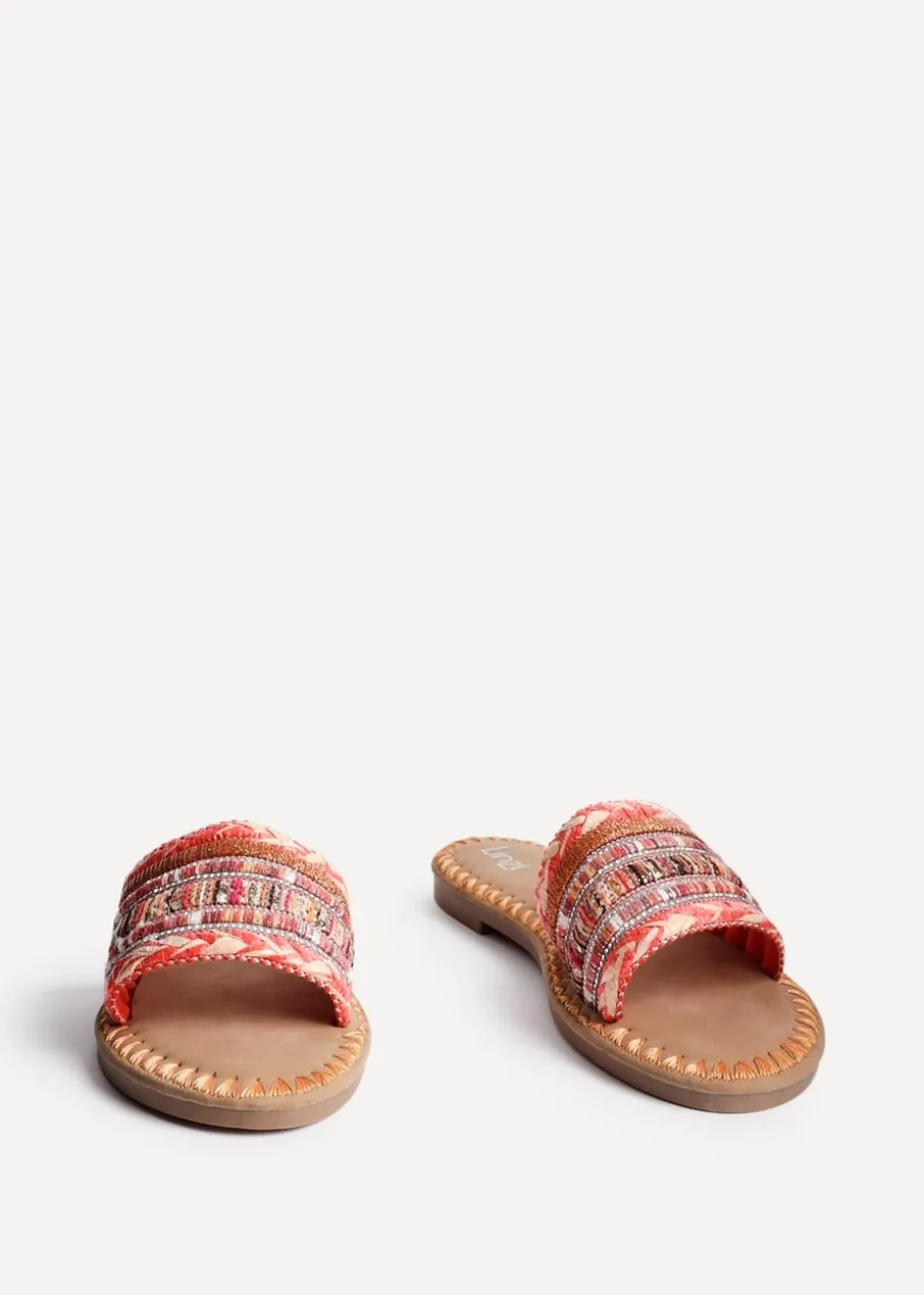 Linzi Carel Orange Woven Embellished Flat Sandals
