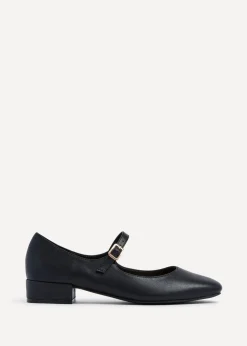 Linzi Carley Black Faux Leather Low Block Court Shoe