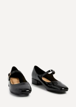 Linzi Carley Black Faux Patent Leather Low Block Court Shoe