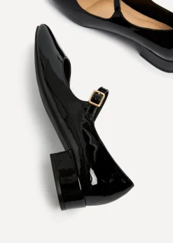 Linzi Carley Black Faux Patent Leather Low Block Court Shoe