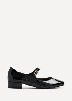 Linzi Carley Black Faux Patent Leather Low Block Court Shoe