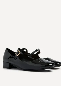 Linzi Carley Black Faux Patent Leather Low Block Court Shoe