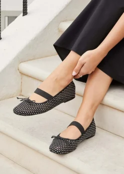 Linzi Cecilia Black Mesh & Diamante Mary Jane Pump