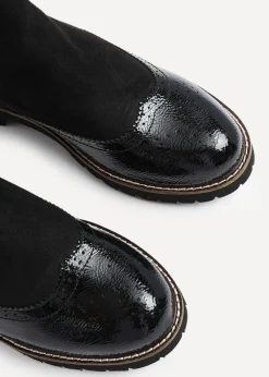 Linzi Cleo Black Patent & Suede Brogue Style Chelsea Boot
