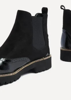 Linzi Cleo Black Patent & Suede Brogue Style Chelsea Boot