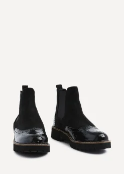 Linzi Cleo Black Patent & Suede Brogue Style Chelsea Boot