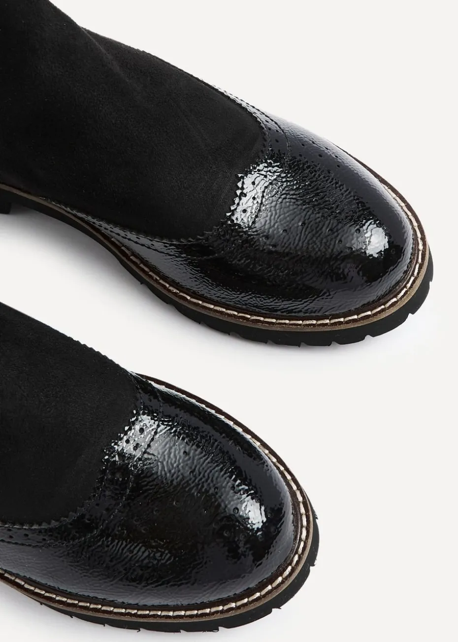 Linzi Cleo Black Patent & Suede Brogue Style Chelsea Boot