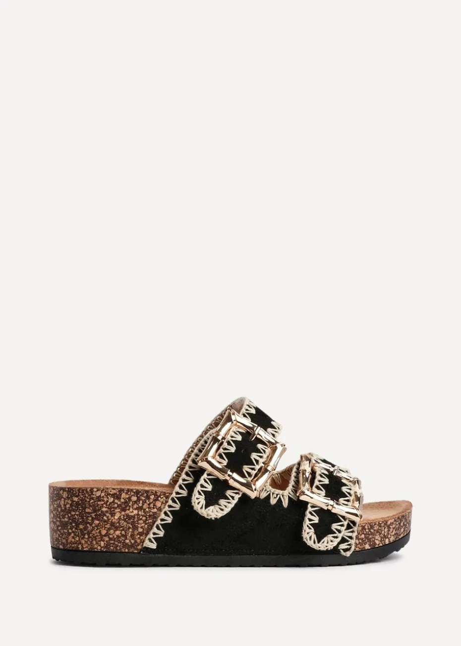 Linzi Darby Black Faux Suede Double Buckle Sandal