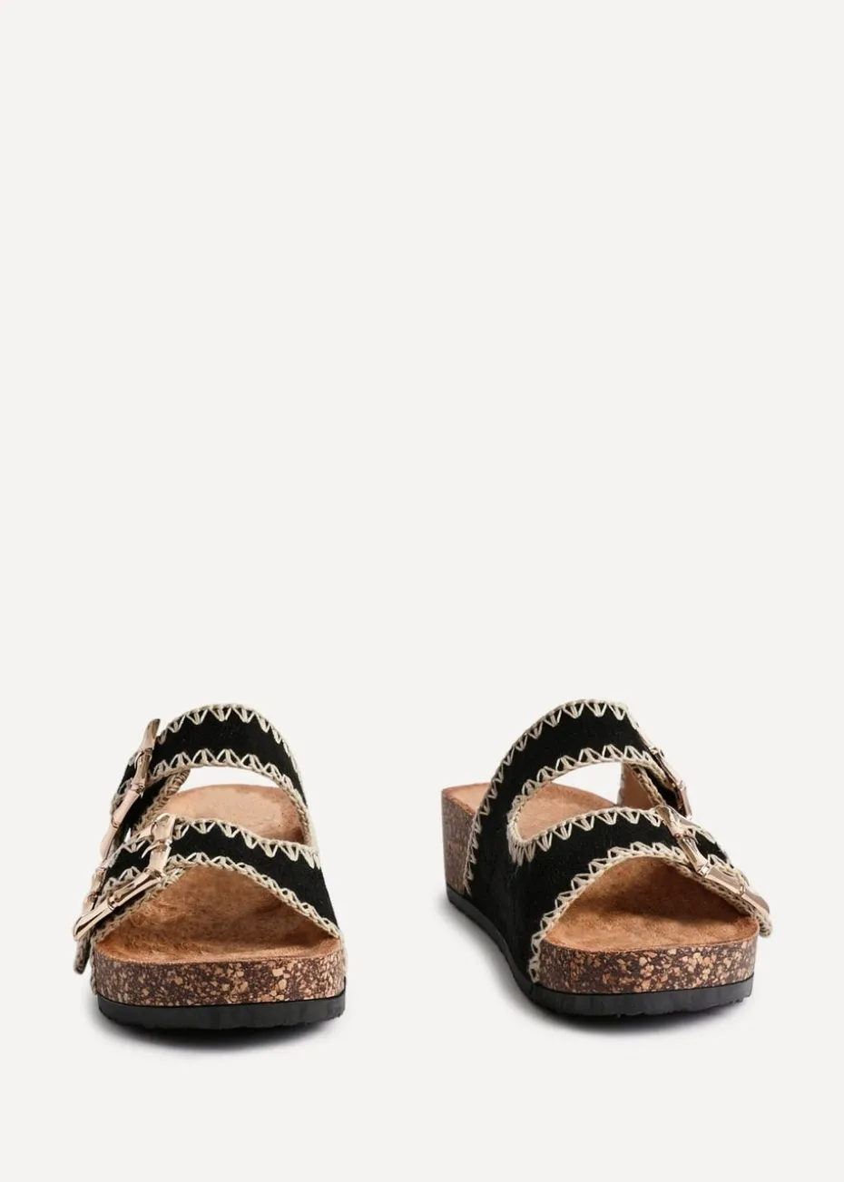 Linzi Darby Black Faux Suede Double Buckle Sandal