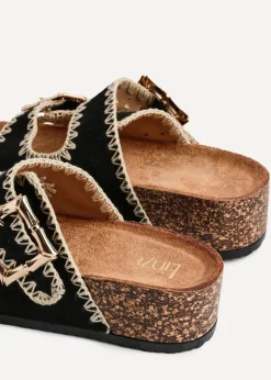 Linzi Darby Black Faux Suede Double Buckle Sandal