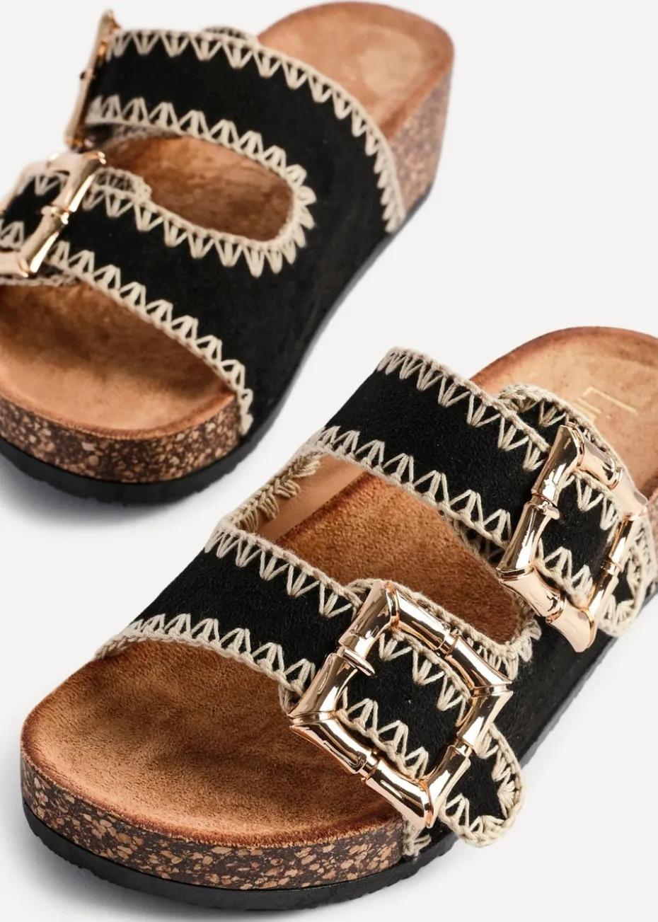 Linzi Darby Black Faux Suede Double Buckle Sandal