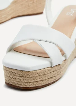 Linzi Desert Wide Fit White Faux Leather Wedges