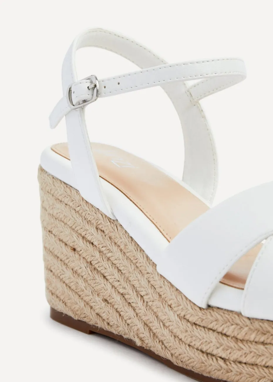 Linzi Desert Wide Fit White Faux Leather Wedges