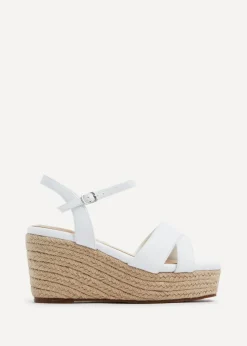 Linzi Desert Wide Fit White Faux Leather Wedges