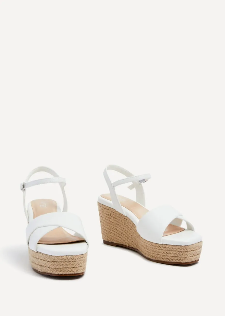 Linzi Desert Wide Fit White Faux Leather Wedges