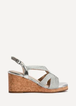 Linzi Destined Silver Woven Design Cork Wedges