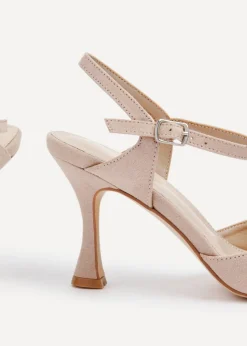 Linzi Duet Wide Fit Nude Faux Suede Open Back Stiletto Court Heel
