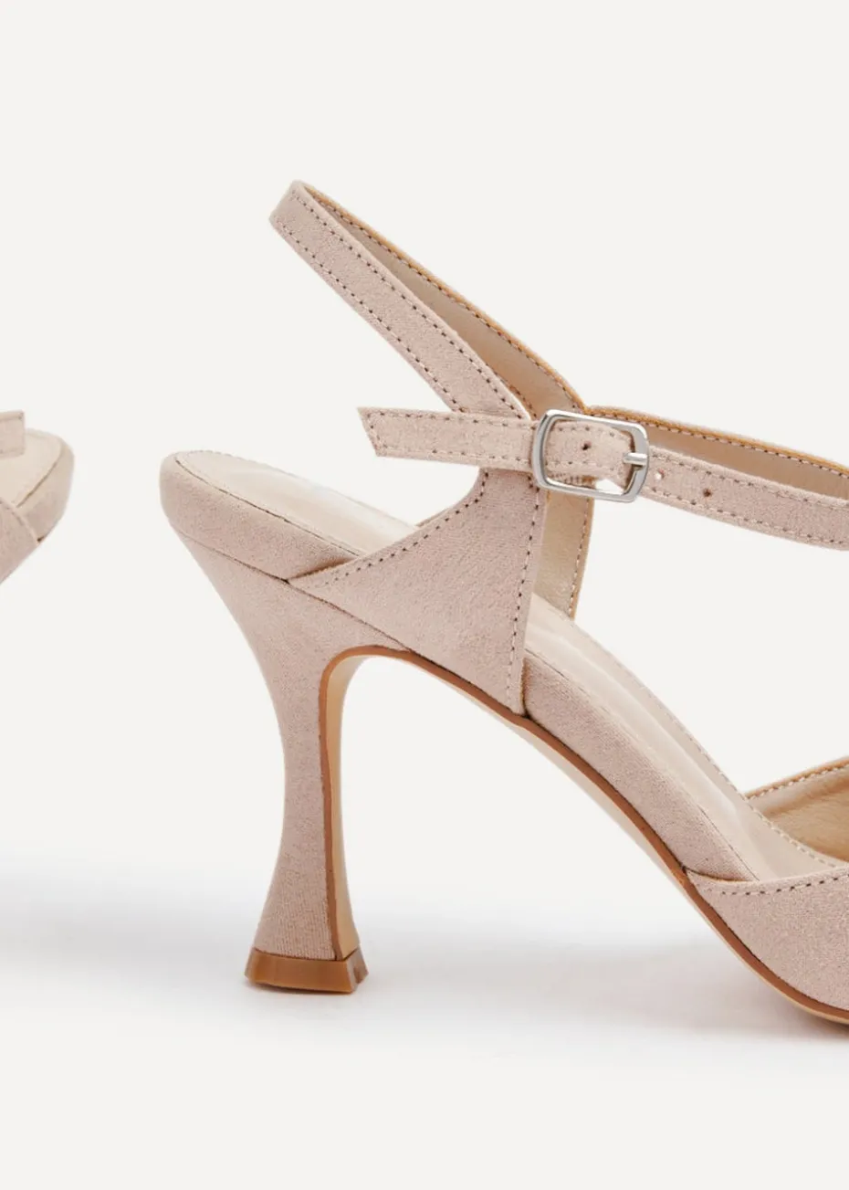 Linzi Duet Wide Fit Nude Faux Suede Open Back Stiletto Court Heel
