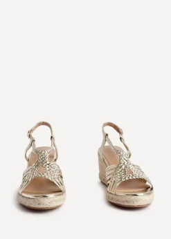 Linzi Evolve Gold Faux Leather Woven Espadrille Wedge