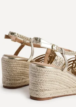 Linzi Evolve Gold Faux Leather Woven Espadrille Wedge