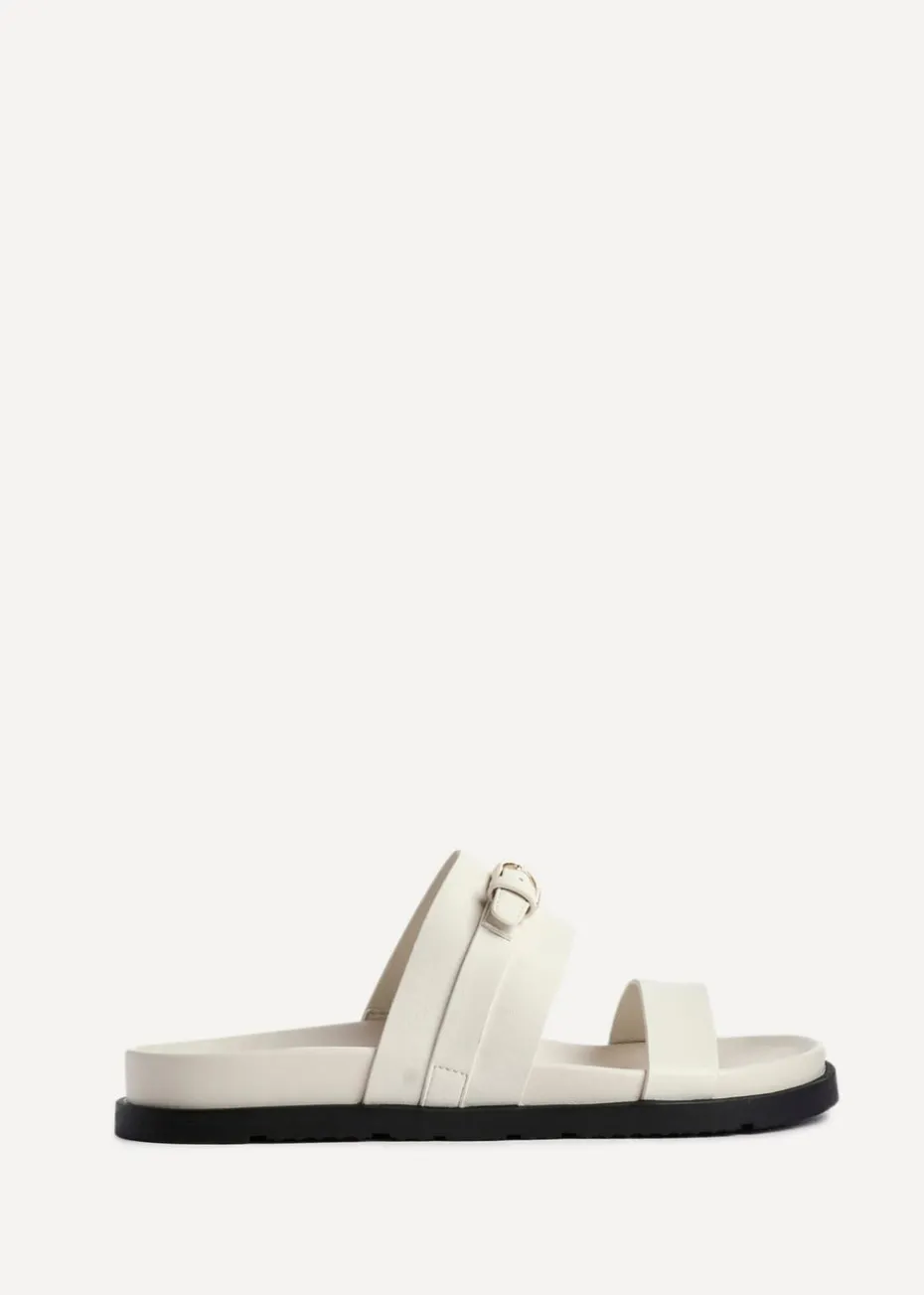 Linzi Ezra Ivory Faux Leather Flat Slider Sandals