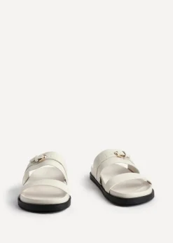 Linzi Ezra Ivory Faux Leather Flat Slider Sandals