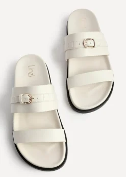 Linzi Ezra Ivory Faux Leather Flat Slider Sandals