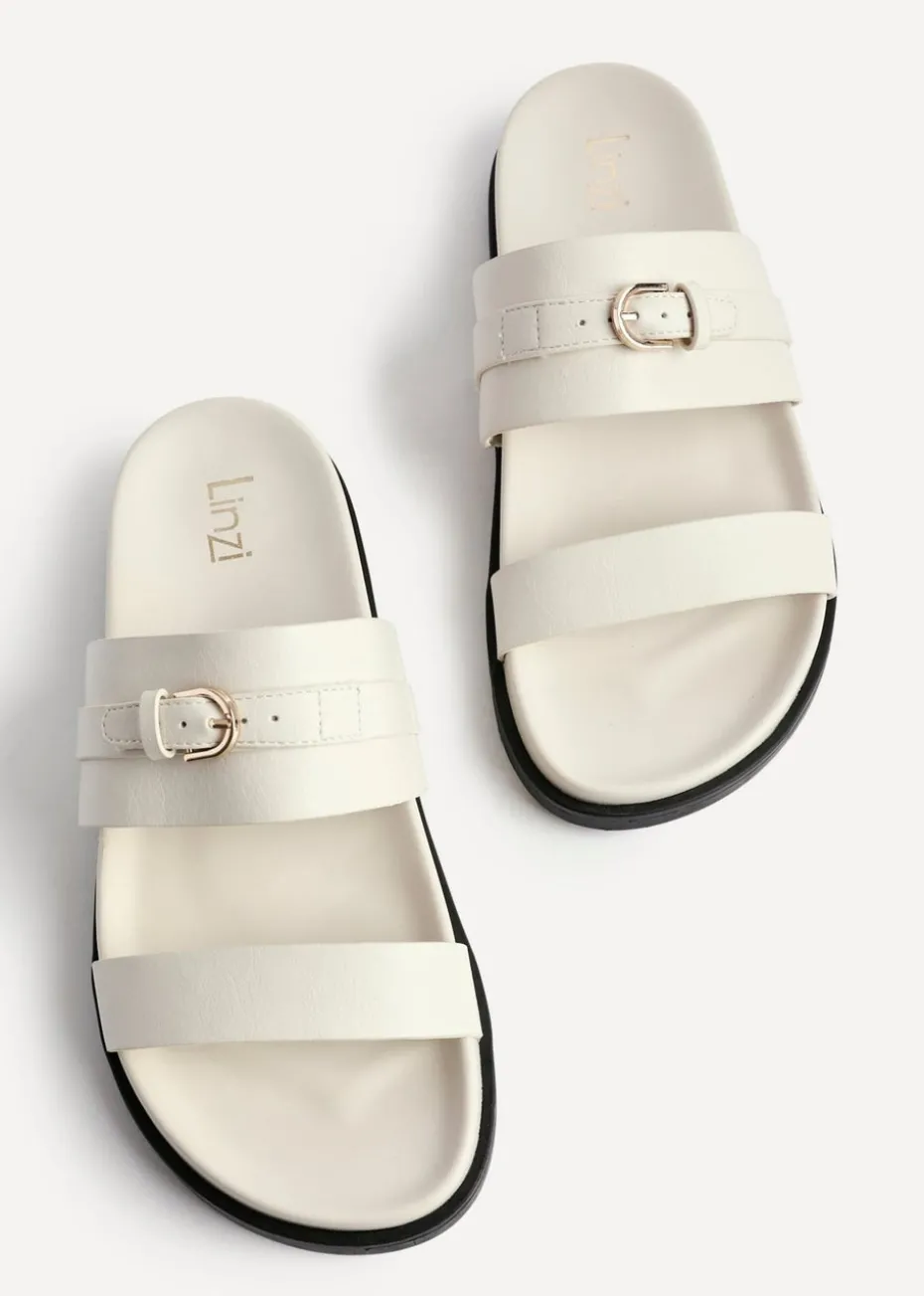 Linzi Ezra Ivory Faux Leather Flat Slider Sandals