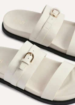 Linzi Ezra Ivory Faux Leather Flat Slider Sandals