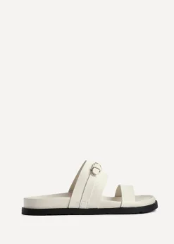 Linzi Ezra Ivory Faux Leather Flat Slider Sandals