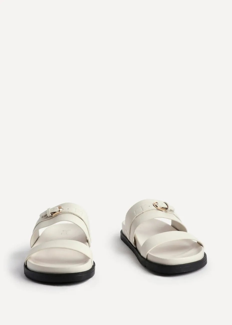 Linzi Ezra Ivory Faux Leather Flat Slider Sandals