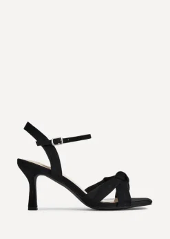 Linzi Favour Wide Fit Black Faux Suede Knotted Heeled Sandal