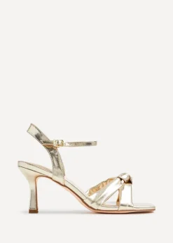 Linzi Favour Wide Fit Gold Faux Leather Knotted Heeled Sandal