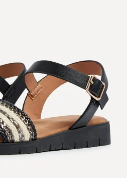 Linzi Faye Black Faux Leather Wedged Sandal