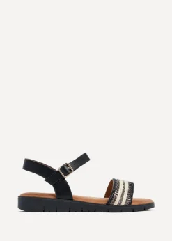 Linzi Faye Black Faux Leather Wedged Sandal