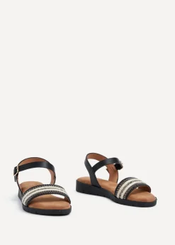 Linzi Faye Black Faux Leather Wedged Sandal