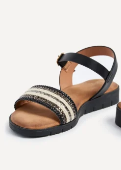 Linzi Faye Black Faux Leather Wedged Sandal