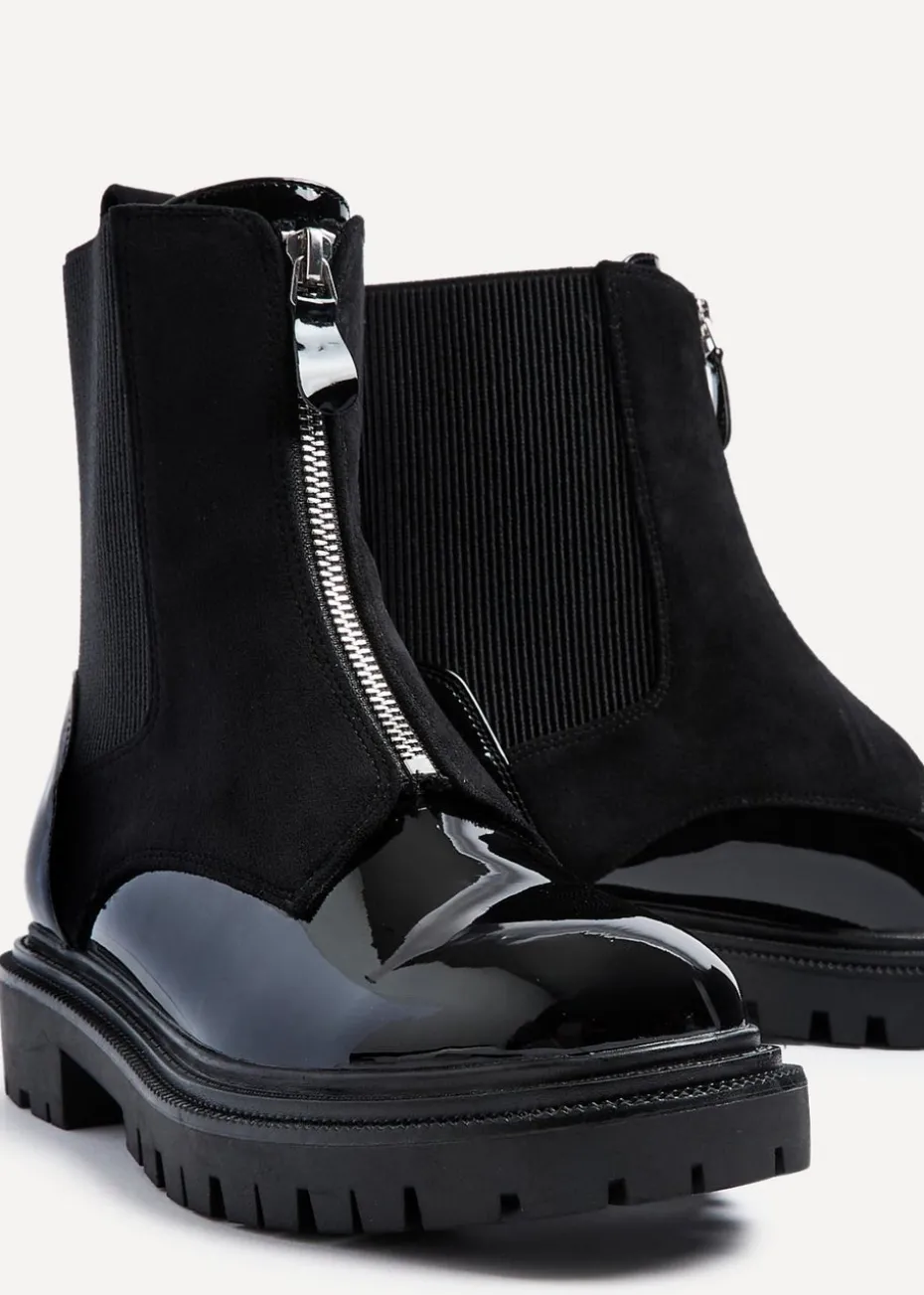 Linzi Franca Black Faux Patent & Suede Ankle Boots