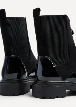 Linzi Franca Black Faux Patent & Suede Ankle Boots