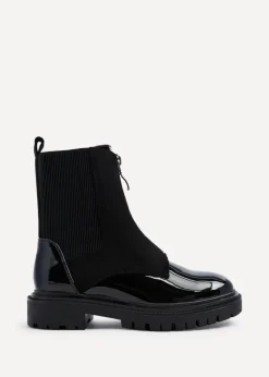 Linzi Franca Black Faux Patent & Suede Ankle Boots