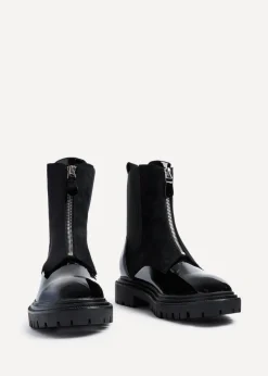 Linzi Franca Black Faux Patent & Suede Ankle Boots