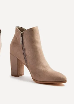 Linzi Freda Mocha Faux Suede Block Heeled Ankle Boot